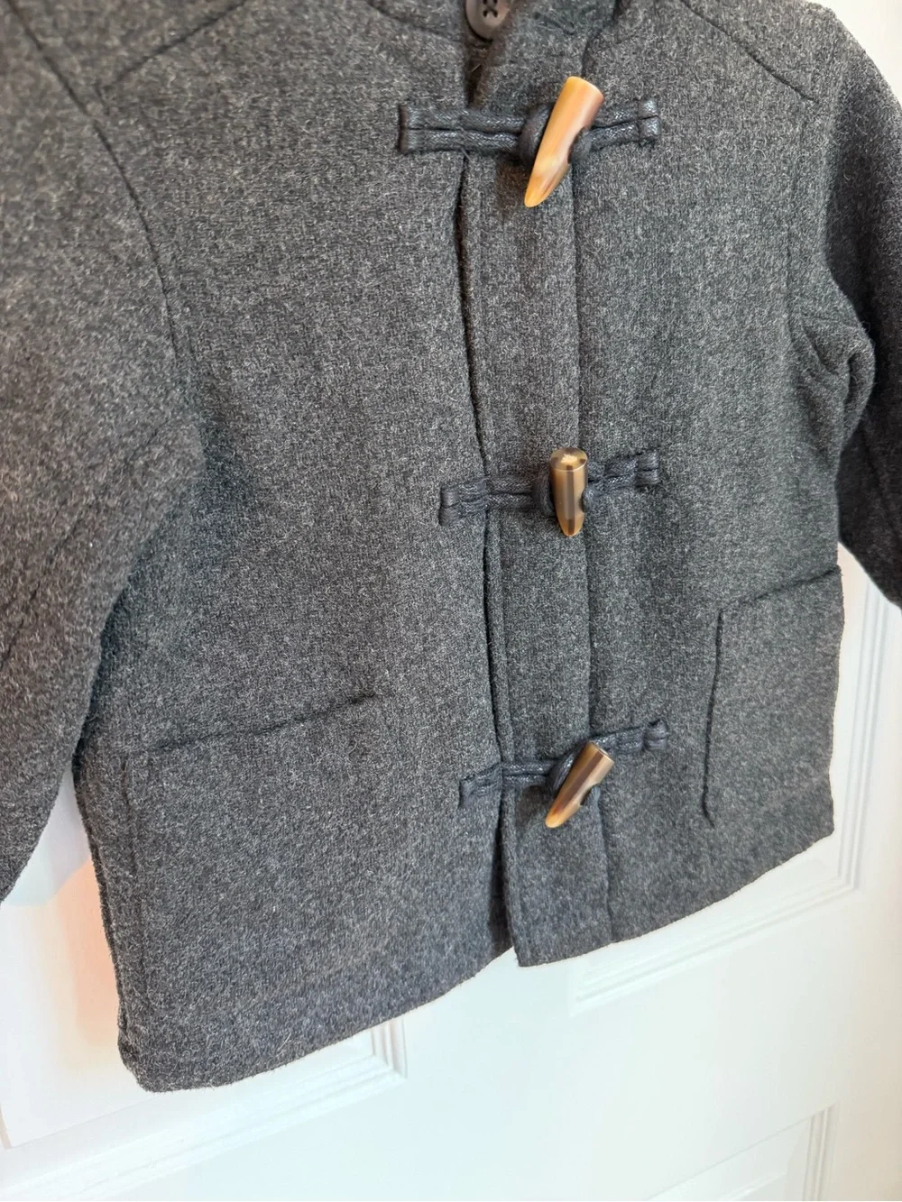 Warm Hooded Toggle Pea Coat - Charcoal 24M